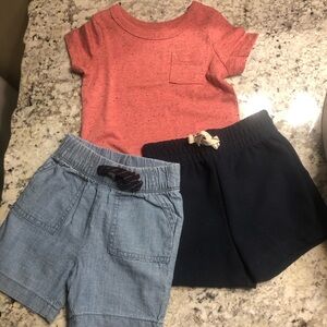 Toddler Coral Tee with Navy and Light Chambray Shorts Matching Set
